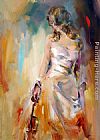 Violin And Guitar Paintings - Holding The Violin by Anna Razumovskaya